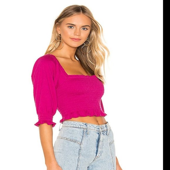 Free People Brencye Pink Smocked Crop Top - Picture 4 of 6
